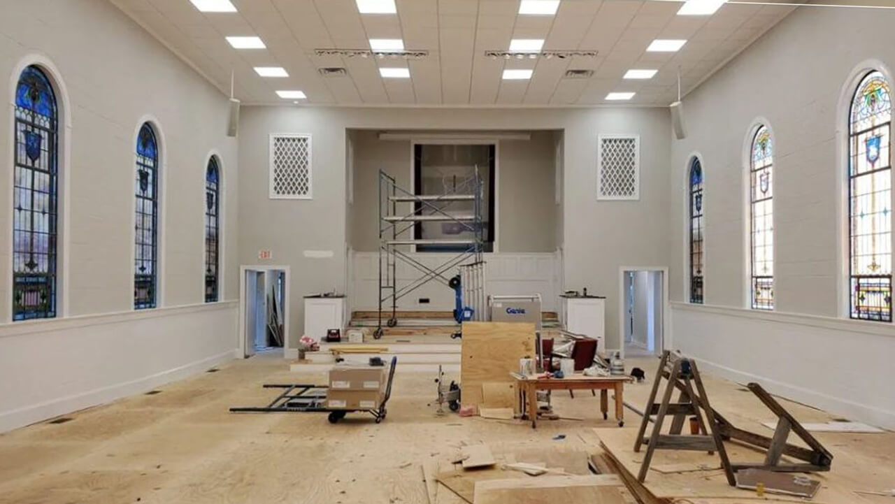 church sanctuary before restoration
