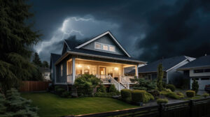 lighting storm over house at night