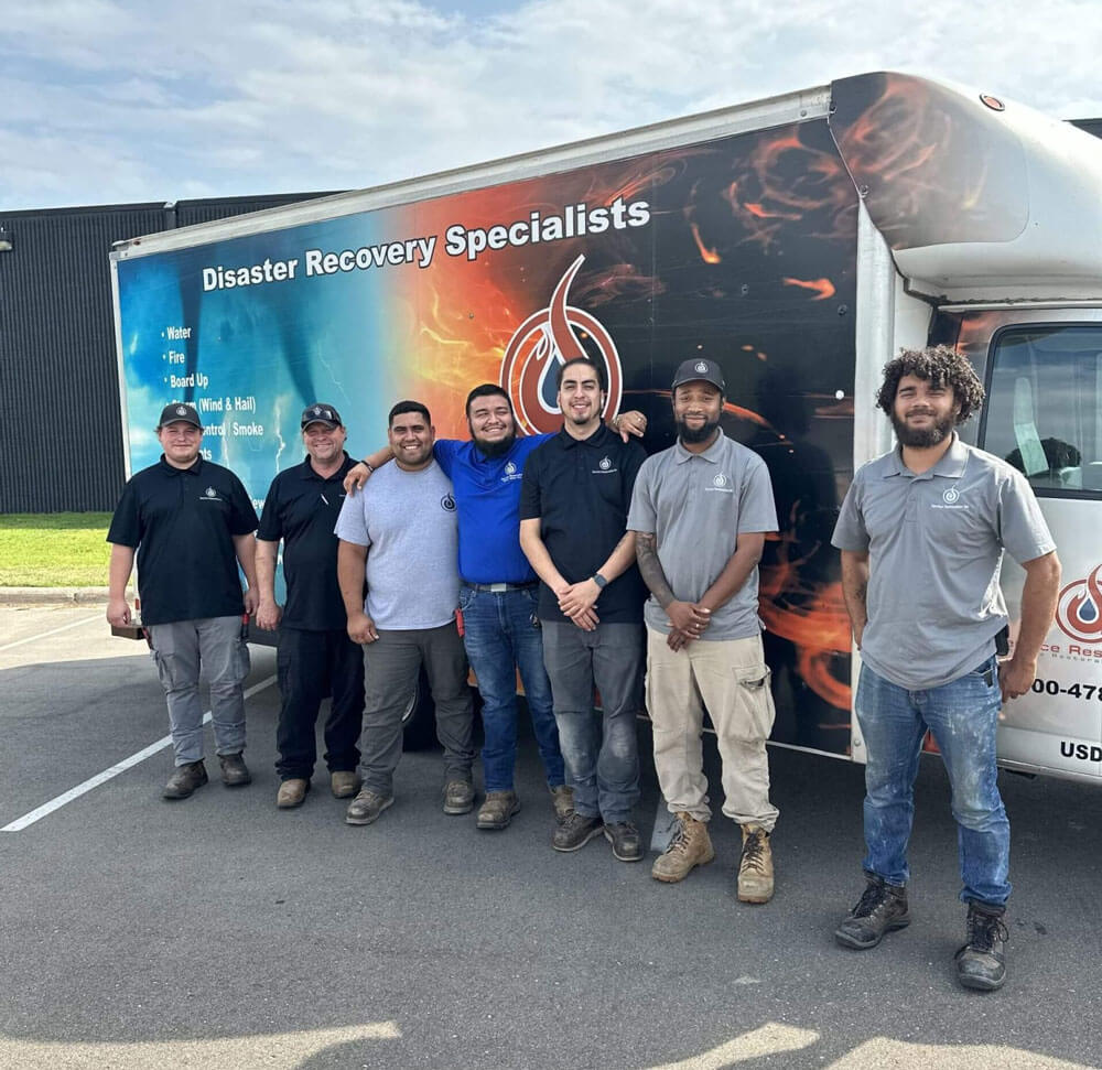 service restoration team standing in front of service restoration truck